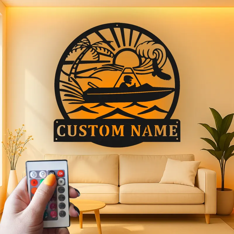 Custom Speedboat Adventure Led Light Metal Wall Art Personalized Boating Gift for Him Nautical Decor for Man Cave