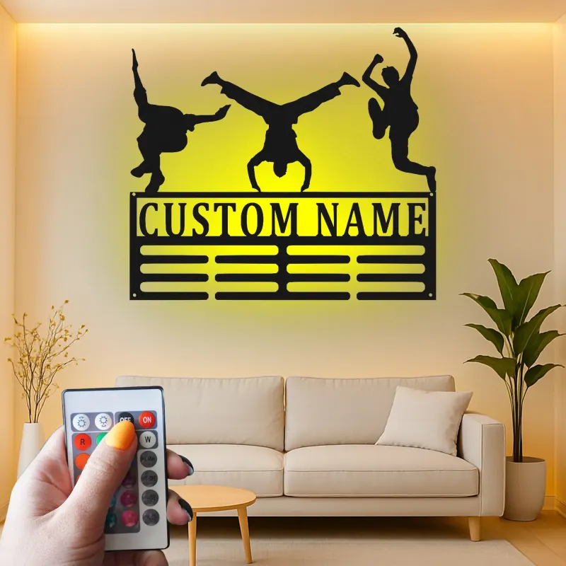 Cartel de metal personalizado con luz LED Breakdancer, regalo personalizado para bailarines, decoración de estudio de danza