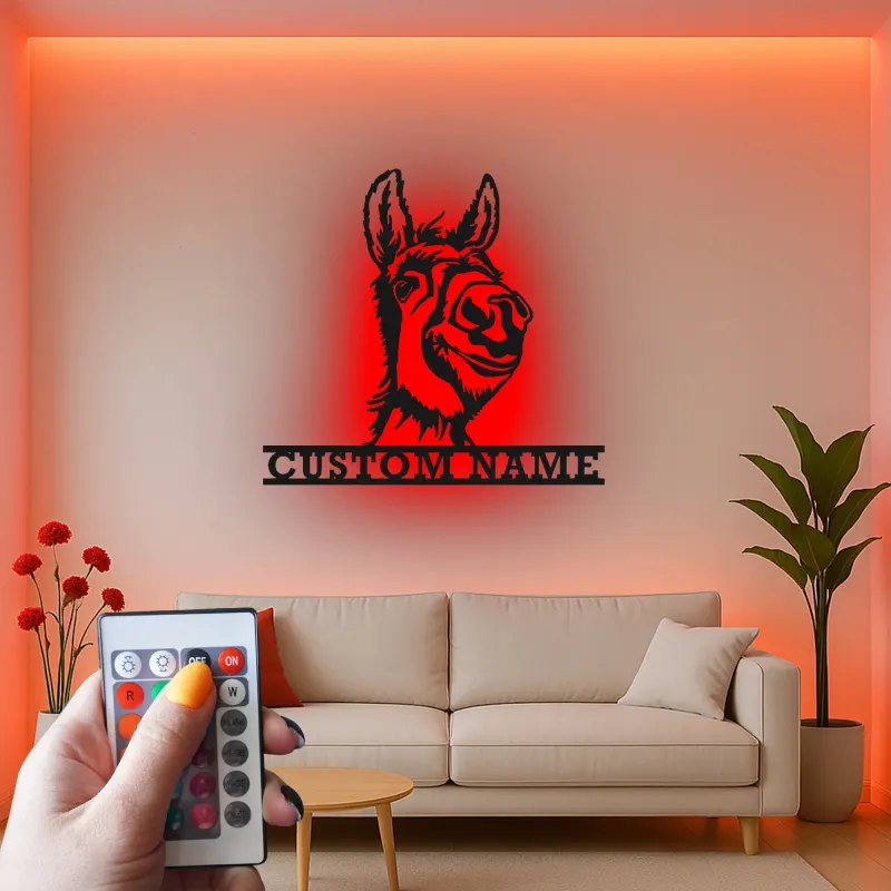 Cartel de metal LED personalizado Burro Regalo rústico para decoración del hogar para amantes de los animales 1
