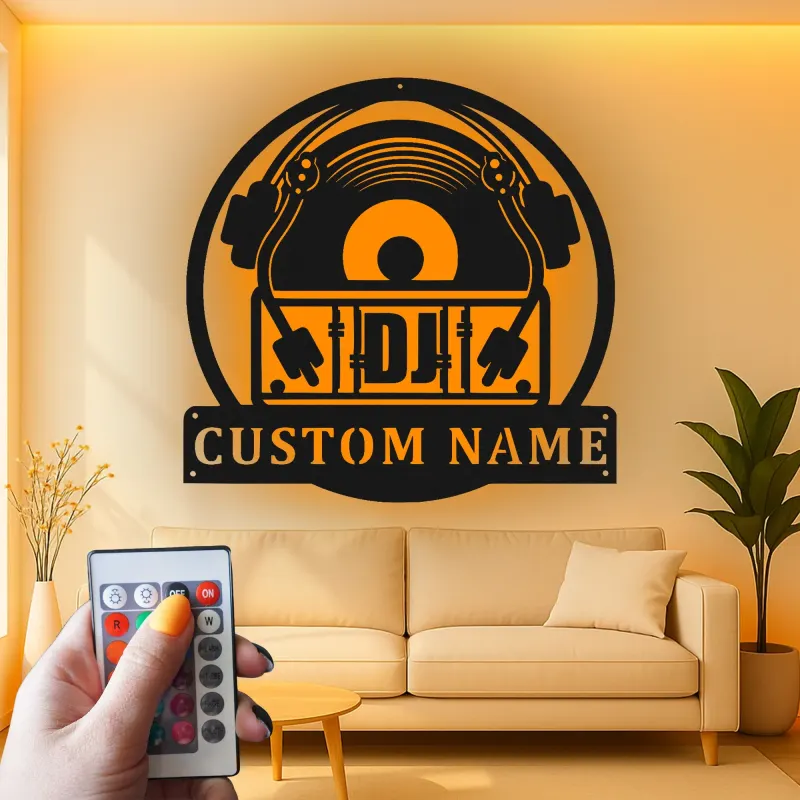 Cartel de metal personalizado con luz LED de tornamesa regalo personalizado para amantes de la música decoración de estudio o man cave