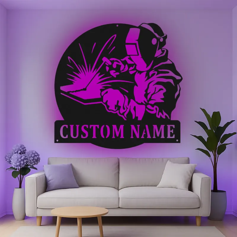 Personalisierte LED-Metall-Wandkunst für Schweißer – Geschenk für Schweißer, Garagen- oder Werkstattdekor