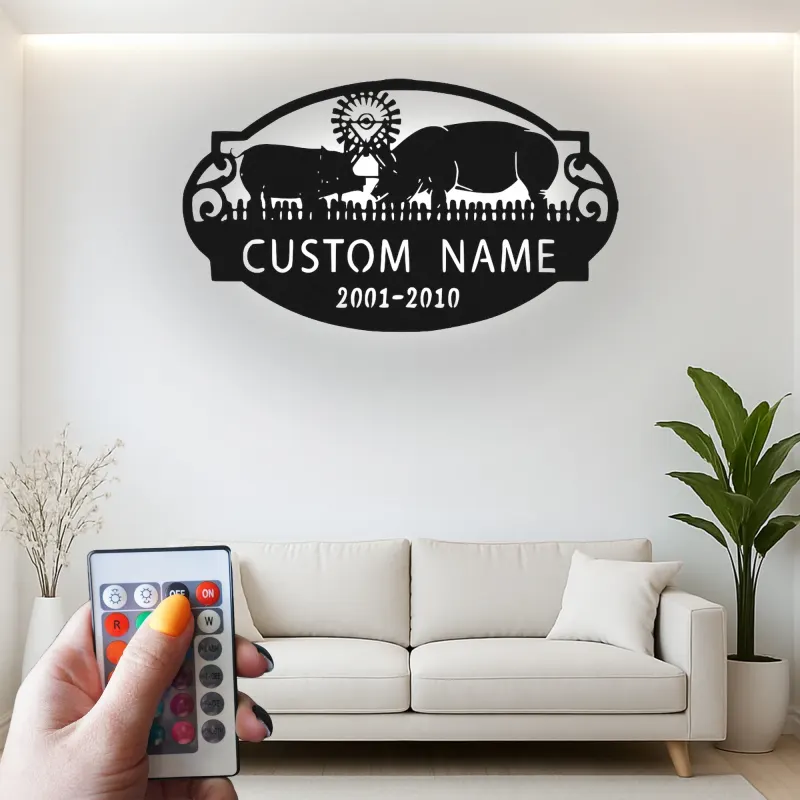 Cartel de metal LED de granja de cerdos personalizado Regalo para agricultores Decoración rústica de granero