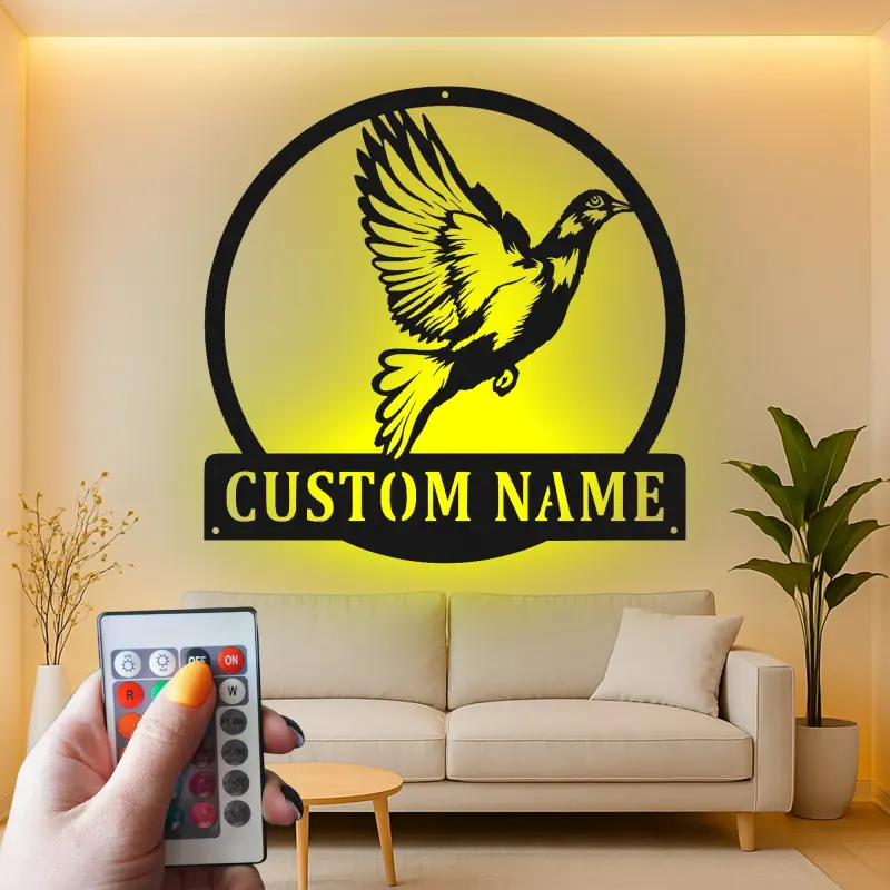 Personalisierte Vogel-Silhouette LED-beleuchtetes Metallschild Geschenk für Naturliebhaber Wohn- oder Garten-Dekor