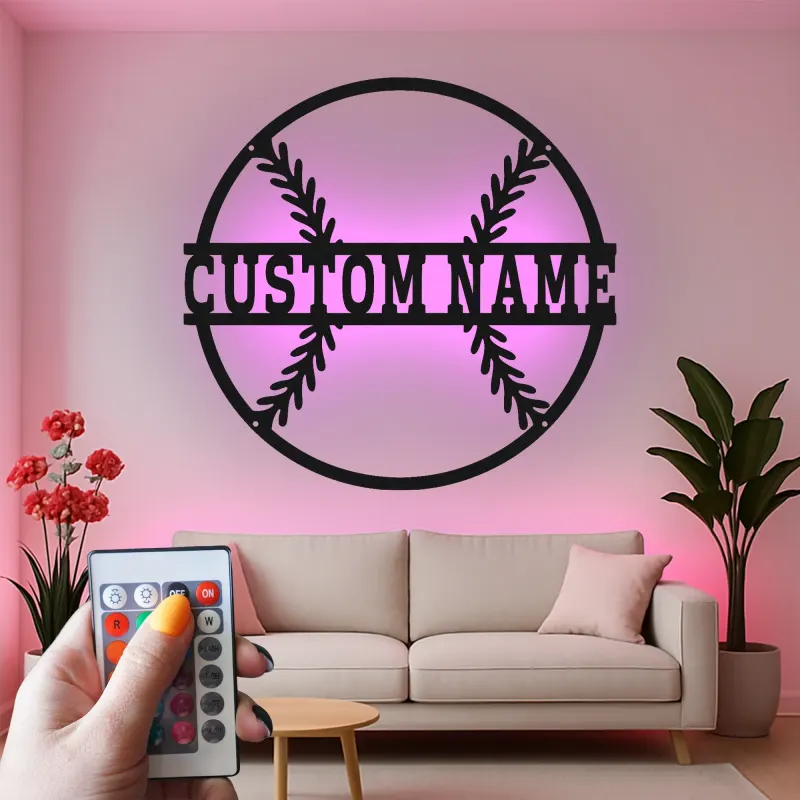 Custom Baseball Led Light Metal Wall Art Personalized Sports Fan Gift Game Room Decor