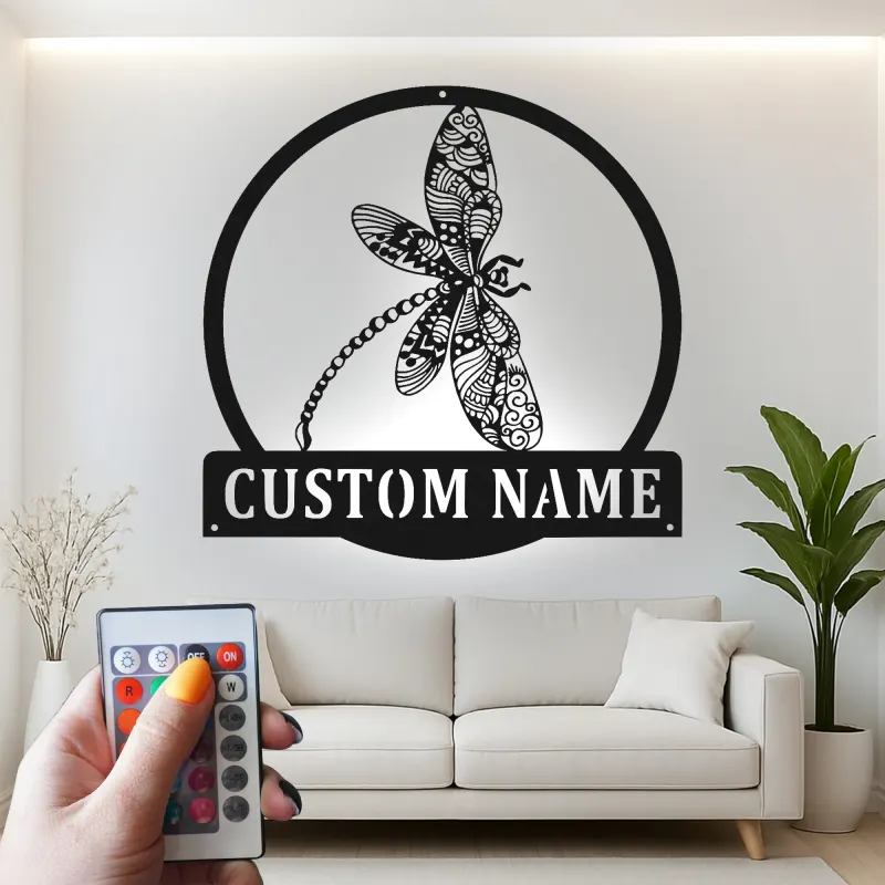 Insegna in Metallo LED a Forma di Libellula Personalizzata Regalo per Amanti della Natura Decorazione per Camera da Letto o Giardino 5