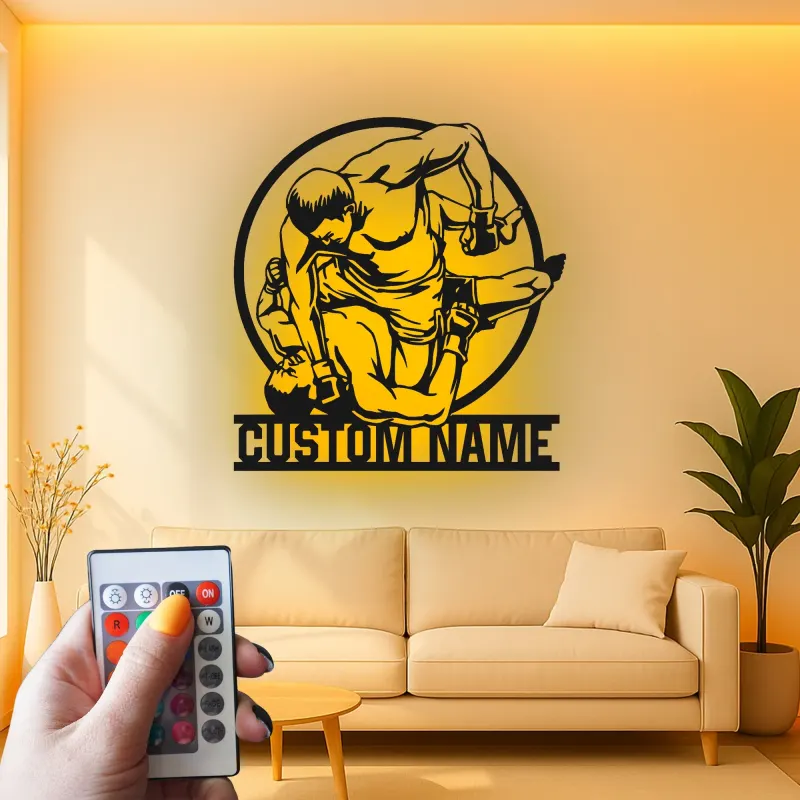 Personalized MMA Fighter Metal Sign | LED Wall Art for Gym & Home | Custom Martial Arts Decor | Gift for Athlete Coach