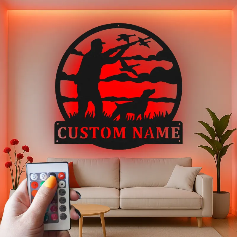 Cartel de metal LED personalizado para cazadores y retrievers, regalo para cazadores, decoración de cueva de hombres o cabaña