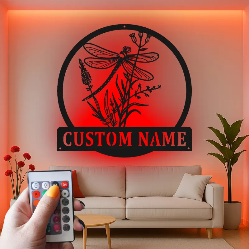 Custom Dragonfly Led Light Metal Wall Art Personalized Nature Lover Gift Garden Room Decor