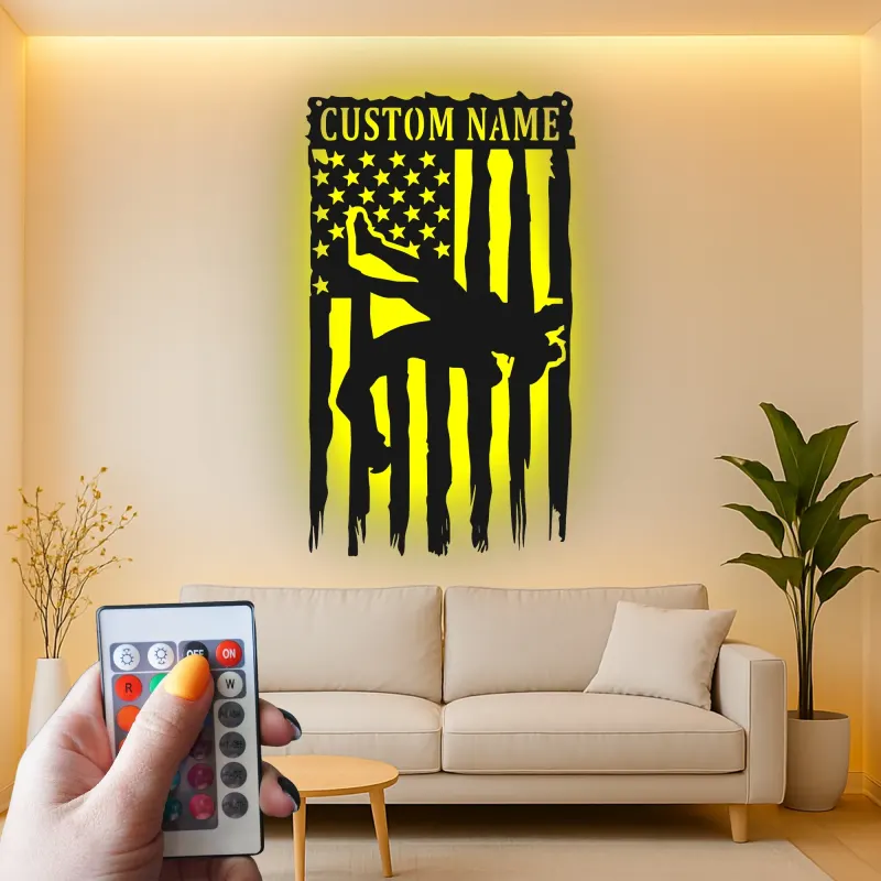 Insegna in metallo personalizzata con cowboy e luce LED regalo western per decorazione rustica