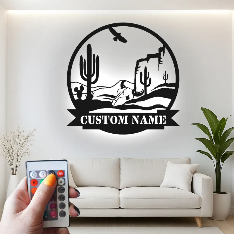 Custom Desert Landscape Led Light Metal Wall Art Personalized Southwest Decor Gift Living Room Western Style