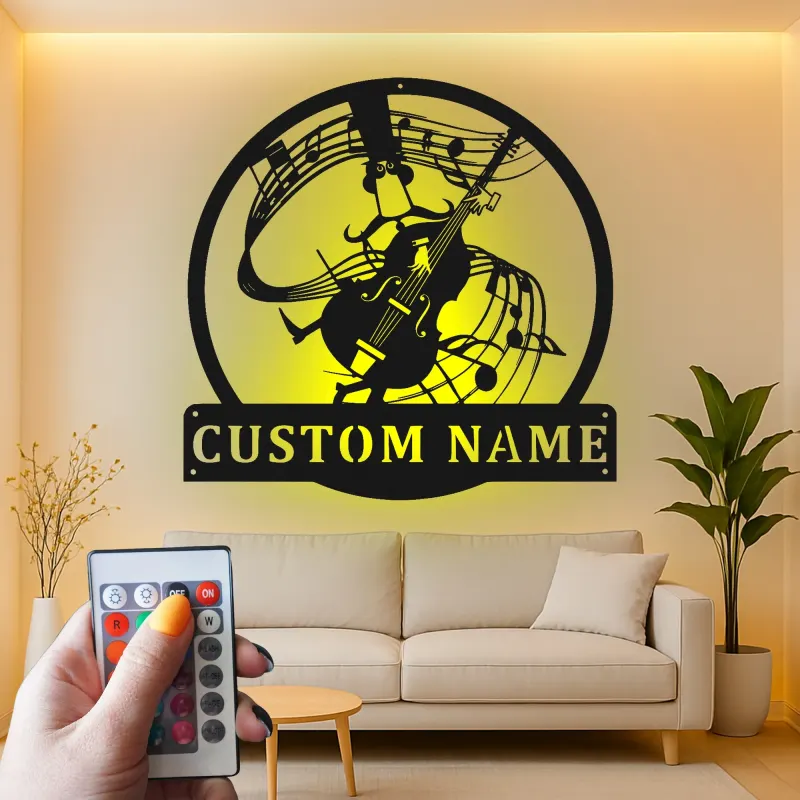Arte in Metallo per Contrabbasso | Insegna LED Personalizzata per Musicisti | Decorazione per Studio su Misura | Regalo per Musicisti Jazz