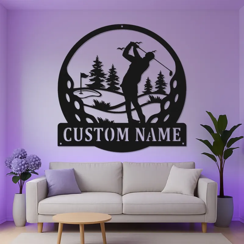 Decoración mural de metal LED de golf personalizada | Cartel con nombre de golfista para cueva masculina | Regalo decorativo retroiluminado para él