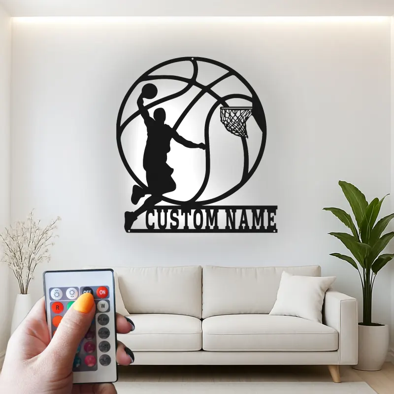 Custom Basketball Player Led Light Metal Wall Art Personalized Sports Gift for Athletes Game Room Decor 1