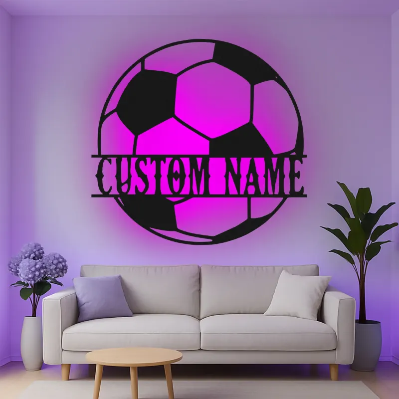 Décoration murale en métal personnalisée pour fans de football avec rétroéclairage LED