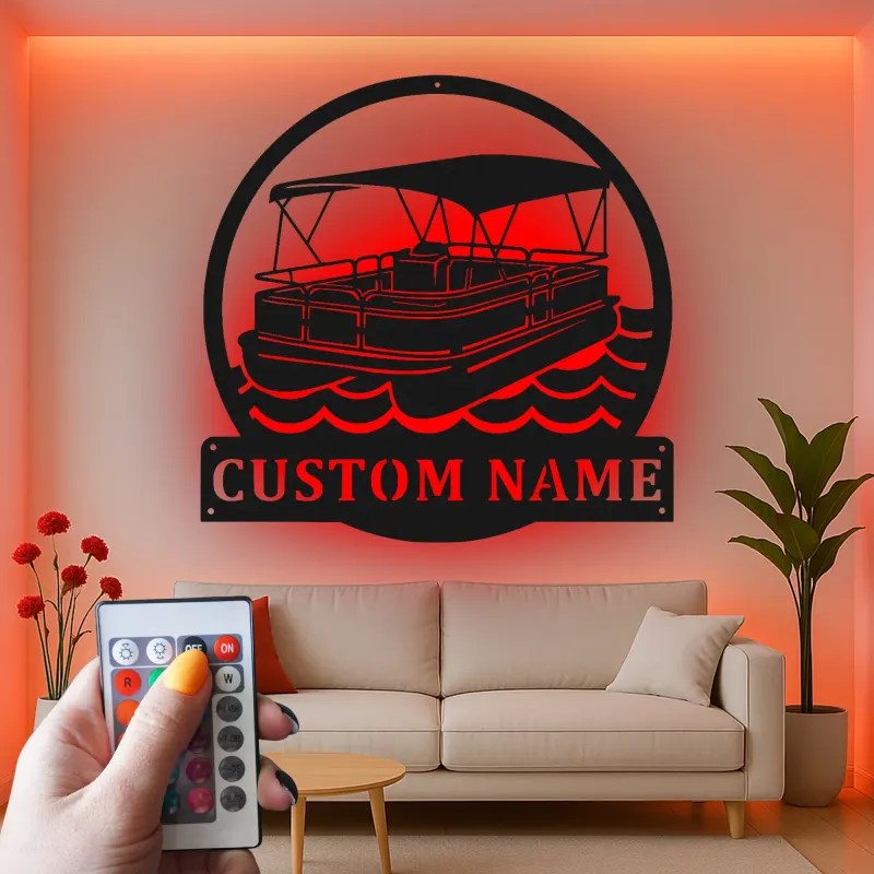 Insegna LED Personalizzata per Barca Pontoon | Arte Murale in Metallo Personalizzata | Decorazione Nautica per Casa al Lago per Naviganti