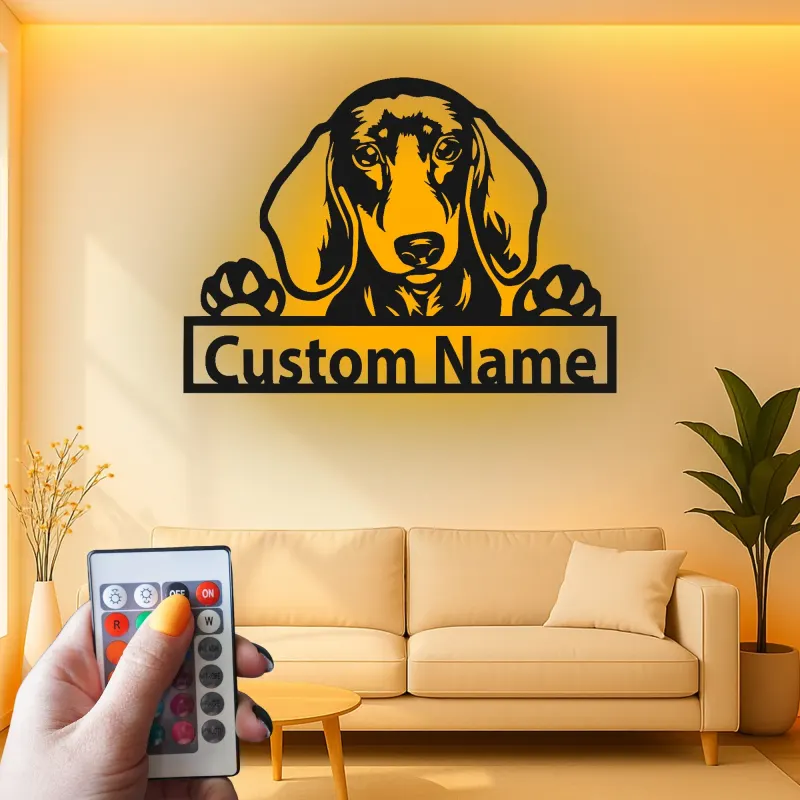 Cartel de metal LED personalizado de Dachshund, regalo para amantes de los perros, decoración para el salón 1