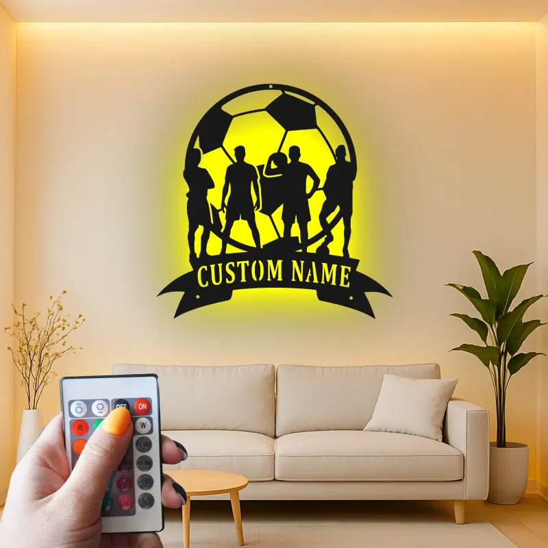 Personalized Soccer Team Metal Sign | Custom LED Wall Art for Athlete Room | Game Room Sports Decor Gift