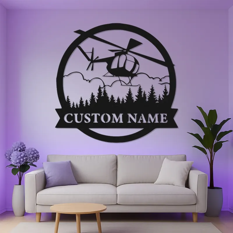 Custom Helicopter LED Sign | Personalized Pilot Gift | Metal Aviation Wall Art for Office & Man Cave