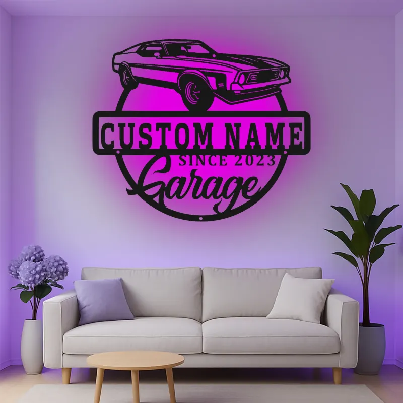 Custom Muscle Car Led Light Metal Wall Art Personalized Garage Gift for Car Enthusiasts Man Cave Decor 5