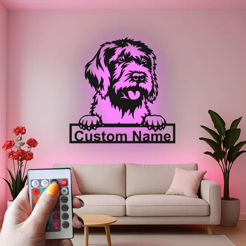 Décoration murale en métal LED personnalisée de chien de berger - Cadeau pour amoureux des chiens