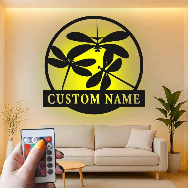 Insegna in metallo LED a forma di libellula personalizzata, regalo per amanti della natura, decorazione per camera da letto o giardino 1