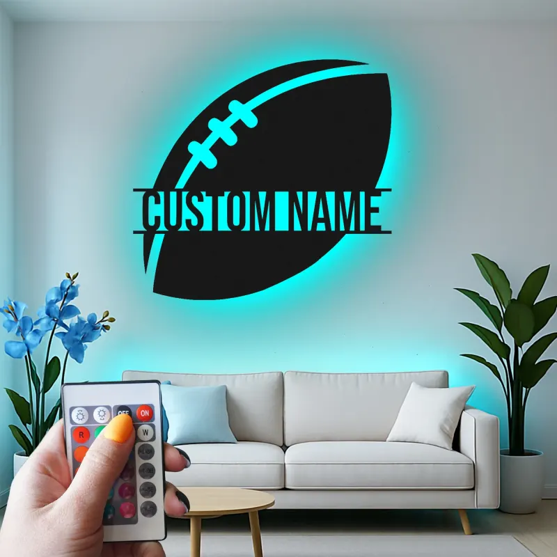 Custom Football LED Sign | Personalized Metal Wall Art | Game Room Decor & Sports Fan Gift | Teen Bedroom Light