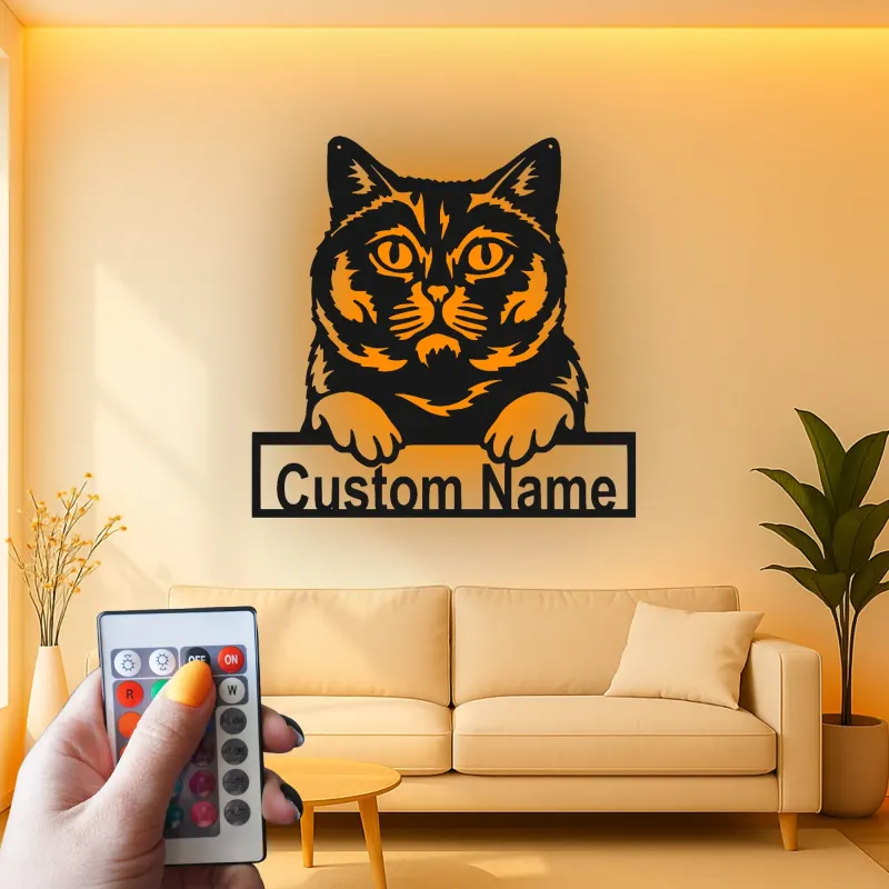 Personalisierte LED-Metall-Wandkunst mit Katze – Geschenk für Katzenliebhaber für Wohn- oder Schlafzimmer 1
