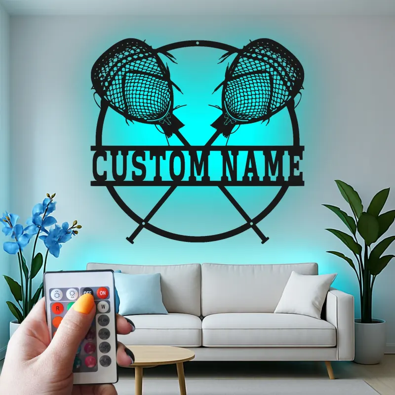 Personalisierte Lacrosse-Sticks LED-Leuchte | Personalisiertes Metallschild | Sportdekoration für Spieler, Trainer & Jugendzimmer