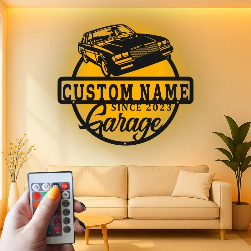 Insegna in metallo personalizzata con luce LED per auto classiche - Regalo per appassionati di auto, decorazione per garage