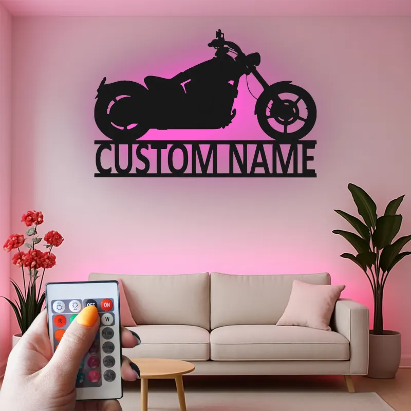 Custom Motorcycle Led Light Metal Wall Art Personalized Gift for Bikers Garage or Man Cave Decor 6