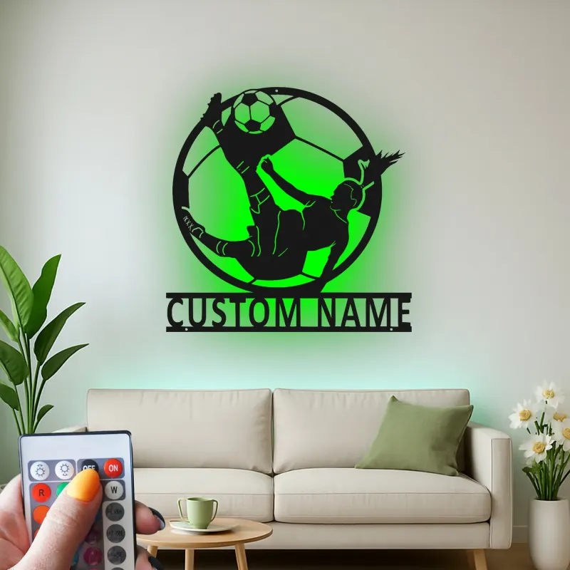 Panneau LED Personnalisé Joueur de Football | Décoration Murale en Métal Personnalisée | Décor & Cadeau pour Athlète