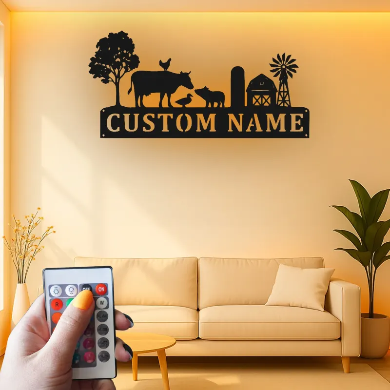 Cartel de metal LED con escena de granja personalizada, regalo para agricultores, decoración rústica para el hogar