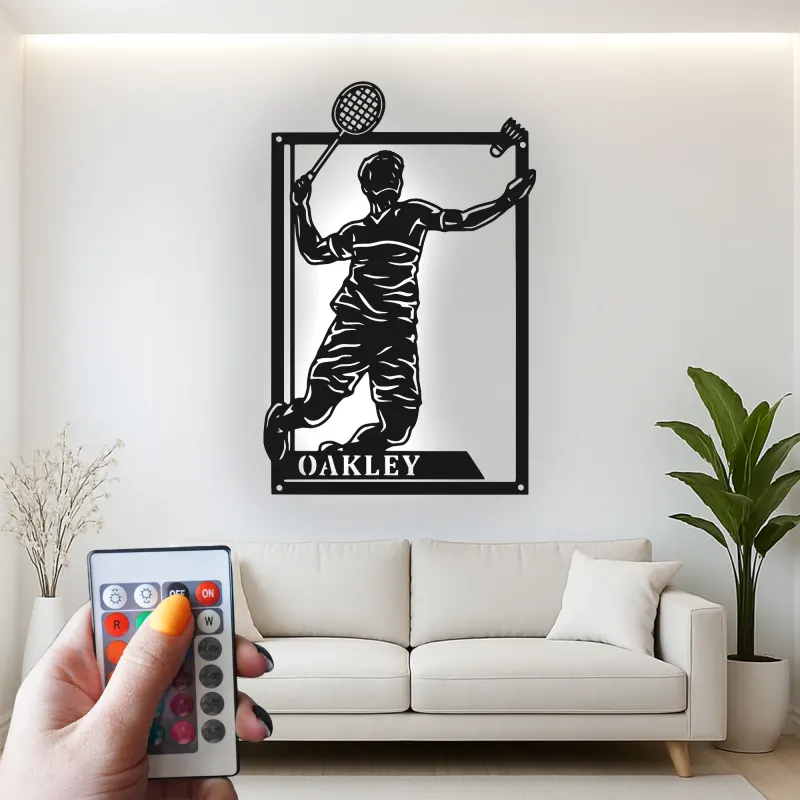 Insegna in metallo personalizzata con luce LED per giocatori di tennis - Regalo per appassionati di tennis e decorazione per sale giochi