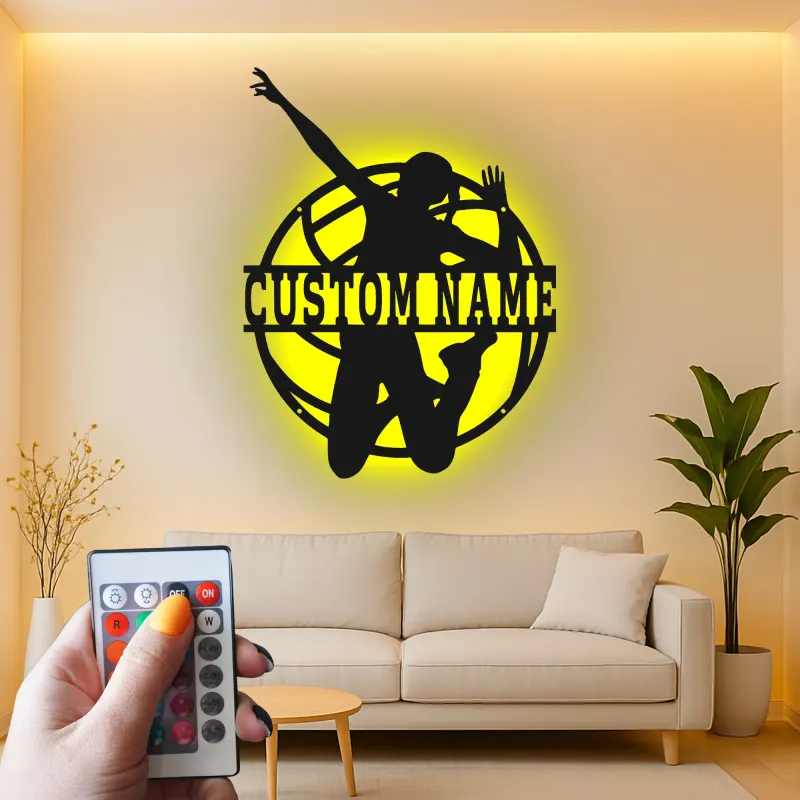 Custom Volleyball Player Led Light Metal Wall Art Personalized Sports Gift for Athletes Game Room Decor 1