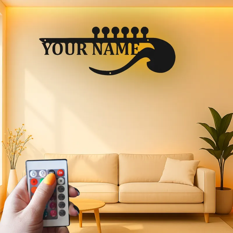 Letrero LED de guitarra personalizado | Decoración mural de metal personalizada para sala de música | Decoración con nombre para músico | Regalo para guitarrista