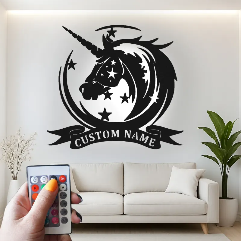 Cartel de metal LED personalizado de unicornio, regalo para decoración mágica de habitación infantil