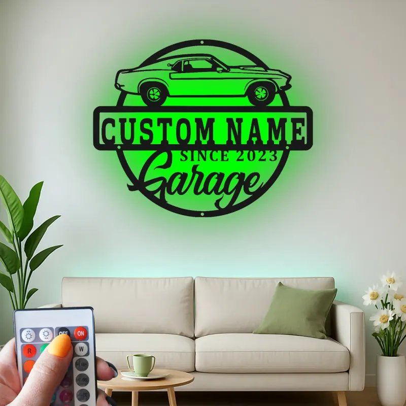 Custom Muscle Car Led Light Metal Wall Art Personalized Garage Gift for Car Enthusiasts Man Cave Decor 7