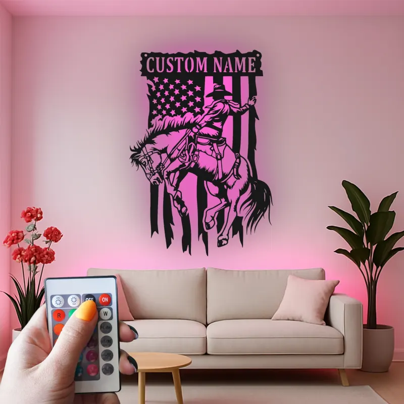 Cartel de metal LED personalizado de vaquero de rodeo decoración occidental regalo para él decoración rústica de cueva de hombre o bar