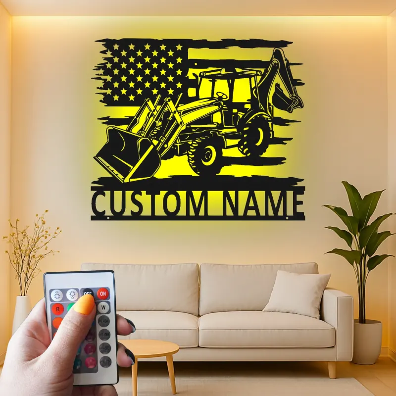 Décoration murale en métal personnalisée avec rétroéclairage LED de tracteur - Cadeau pour agriculteurs - Décor de garage ou de grange