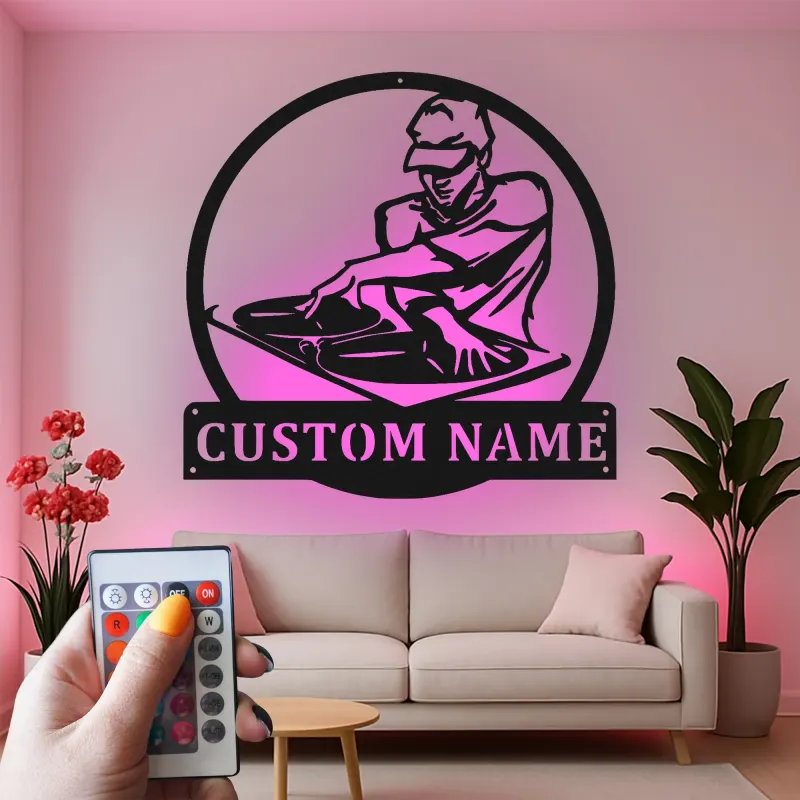 Custom DJ Turntable Led Light Metal Wall Art Personalized Music Lover Gift Game Room or Studio Decor