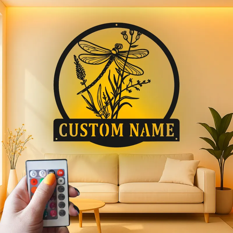 Custom Dragonfly Led Light Metal Wall Art Personalized Nature Lover Gift Garden Room Decor