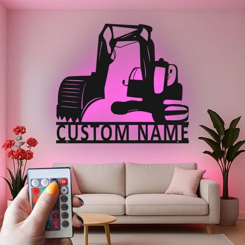Custom Excavator Led Light Metal Wall Art Personalized Gift for Construction Enthusiasts Office or Garage Decor 1