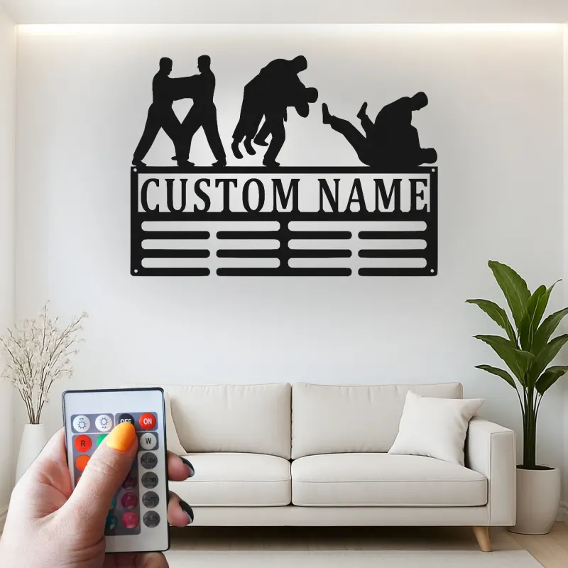 Insegna in metallo personalizzata LED Judo Grappling Regalo per Arti Marziali Decorazione per Palestra o Dojo