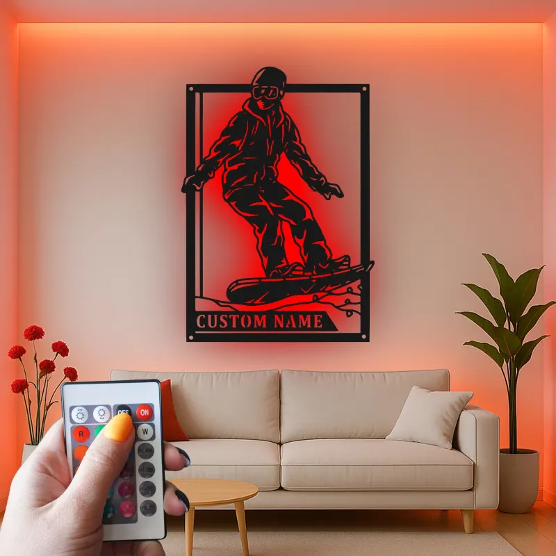 Cartel LED de snowboarder personalizado | Decoración mural de metal personalizada | Decoración de deportes de invierno para habitación de adolescentes o cabaña | Regalo de snowboard