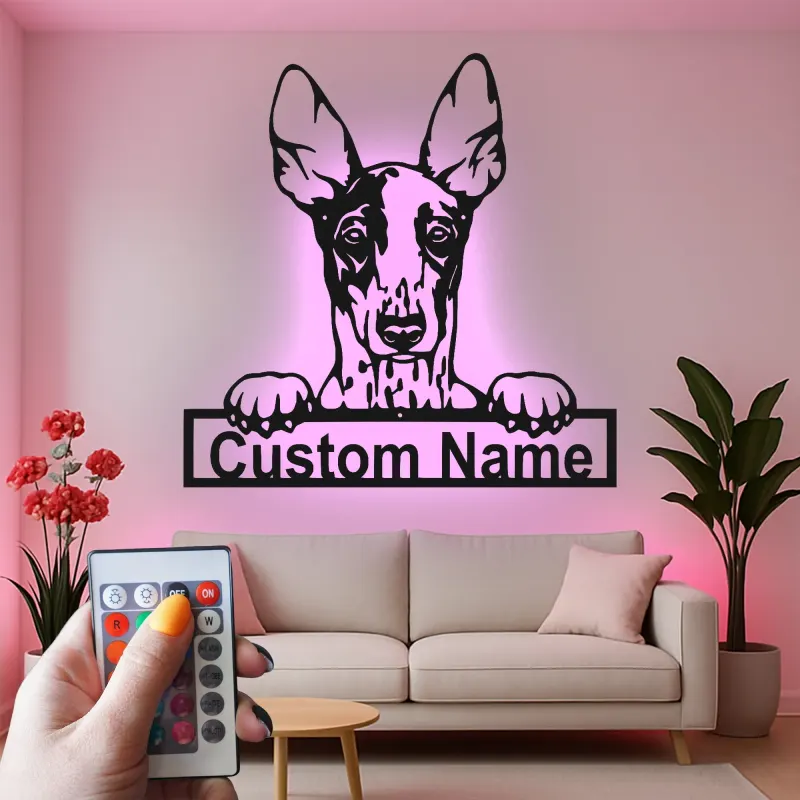 Décoration murale en métal personnalisée avec Doberman Pinscher et rétroéclairage LED - Cadeau pour les amoureux des chiens