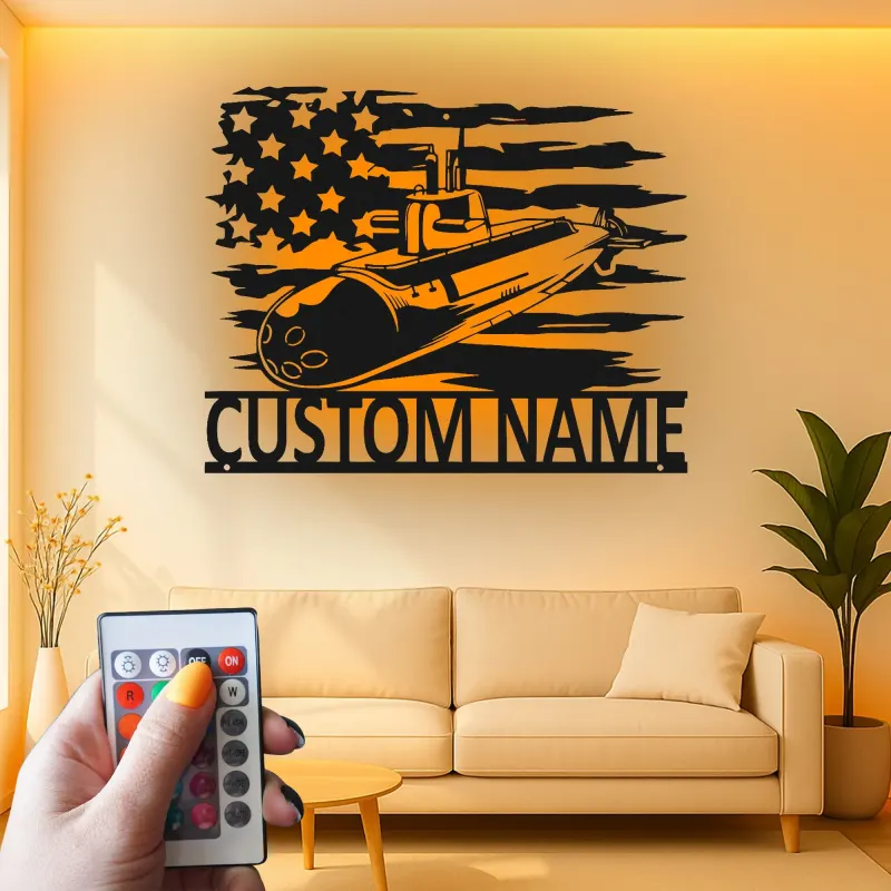 Custom Submarine Metal Sign | Personalized Navy LED Wall Art | Patriotic Veteran Home Decor | US Military Gift