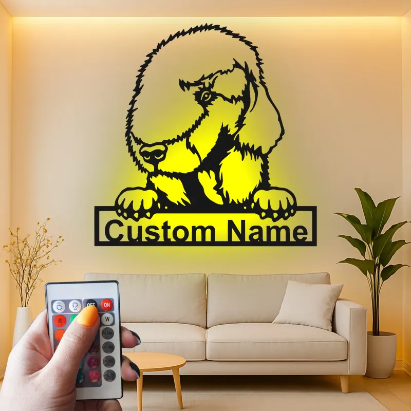 Insegna in metallo personalizzata con luce LED a forma di cane pastore regalo per amanti dei cani decorazione per soggiorno 1