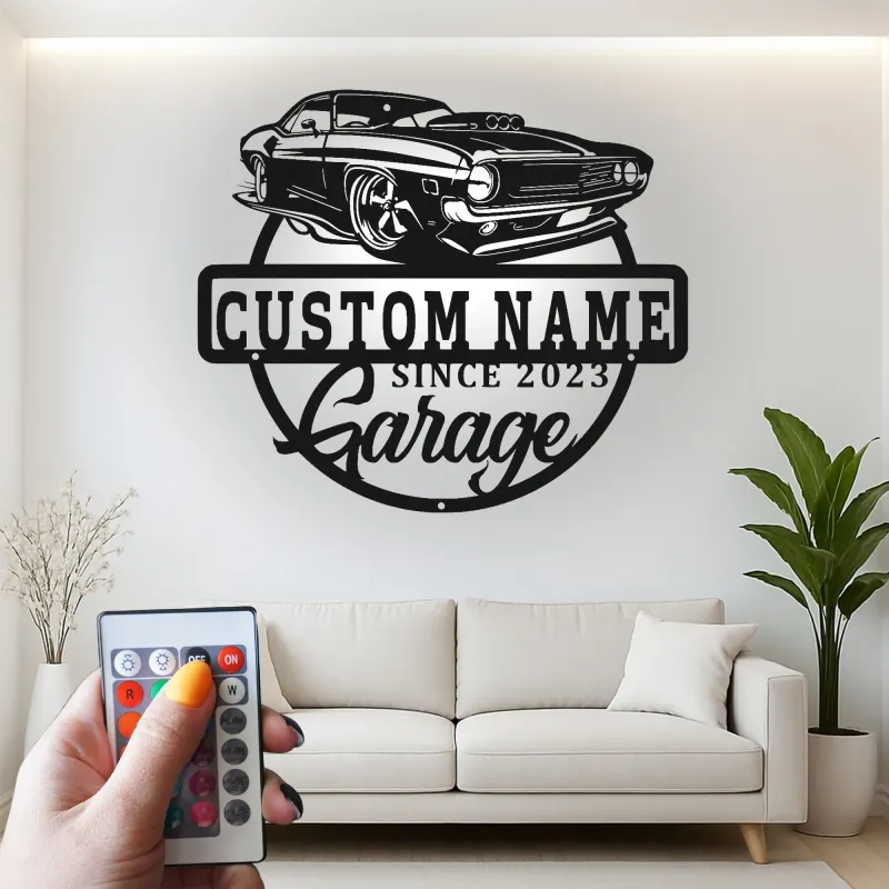 Custom Muscle Car Led Light Metal Wall Art Personalized Garage Gift for Car Enthusiasts Man Cave Decor 4