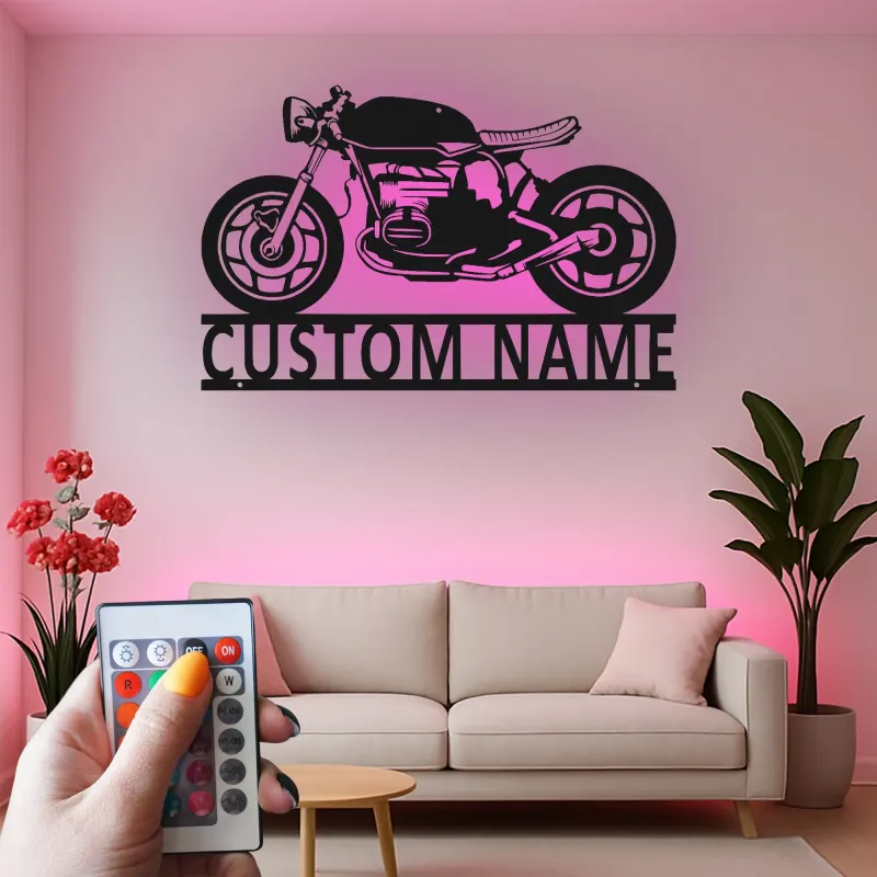 Décoration murale en métal personnalisée Café Racer avec rétroéclairage pour passionnés de moto