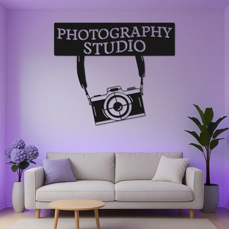 Fotostudio-Schild | Individuelle Vintage-Kamera LED-Wandkunst | Metall-Dekoration für Fotografen-Geschenk